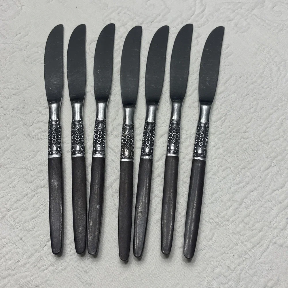 Oneida Northland NAPA VALLEY Stainless 7 Dinner Knives Flatware Wooden MCM